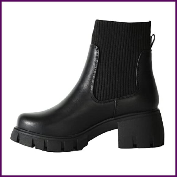 Platform Ankle Boots Elastic Chunky Block Heel Chelsea Booties Lug Sole - Picture 4 of 6